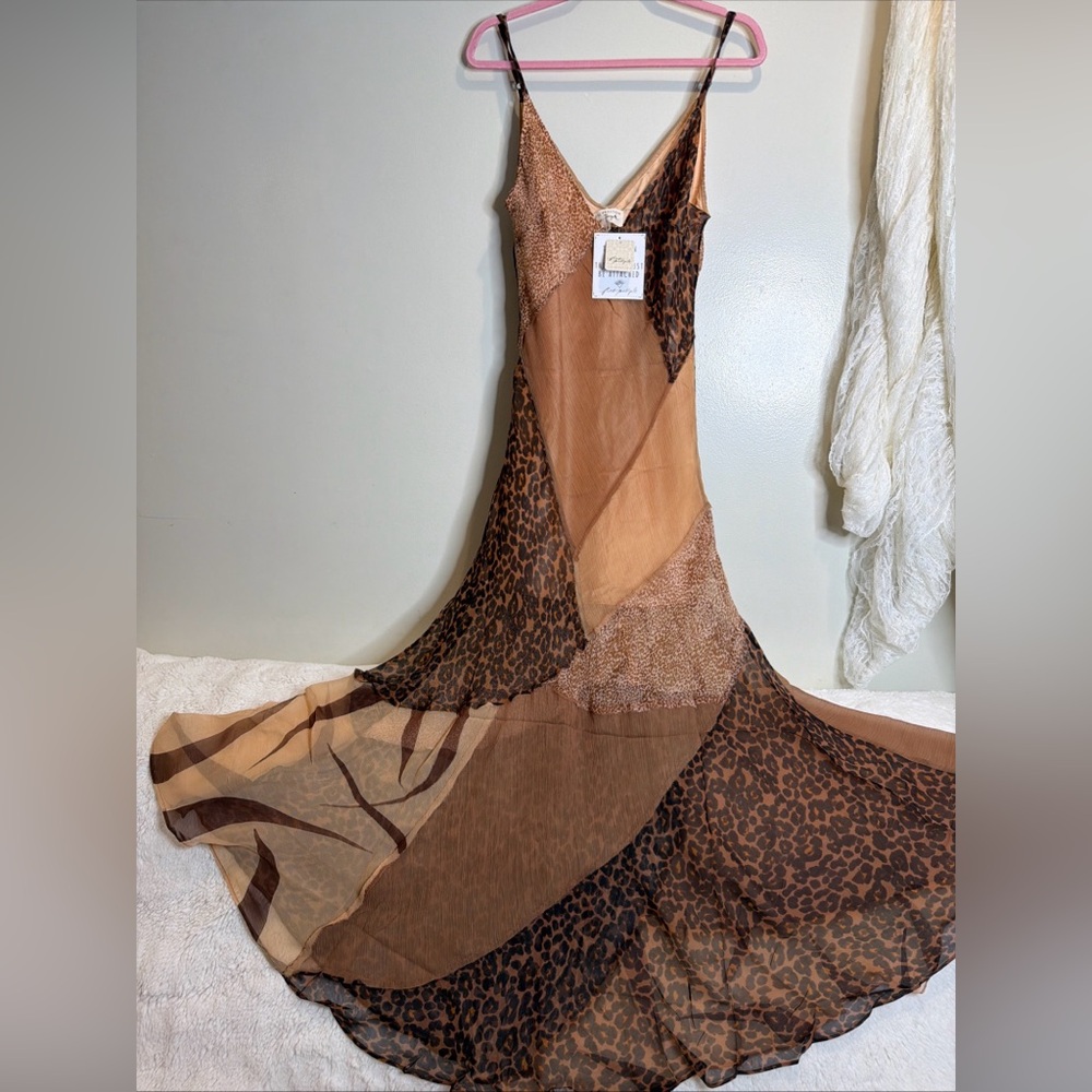 Free People Nigel Preston Leo Patchwork Leopard Printed Maxi Slip Dress XL - Picture 3 of 6
